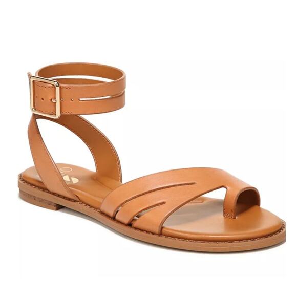 NEW Franco Sarto Greene Ankle Strap Flat Sandals Leather Camel SIze 8M - Picture 1 of 5